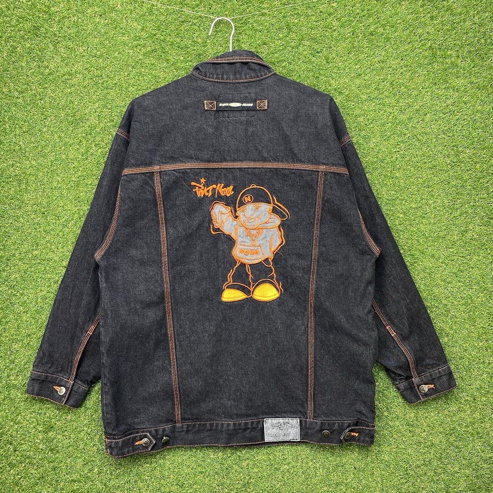 Vintage Platinum Nova Jeans Denim Jacket Mens 3XL Black Denim Phat Nova Logo Y2K
